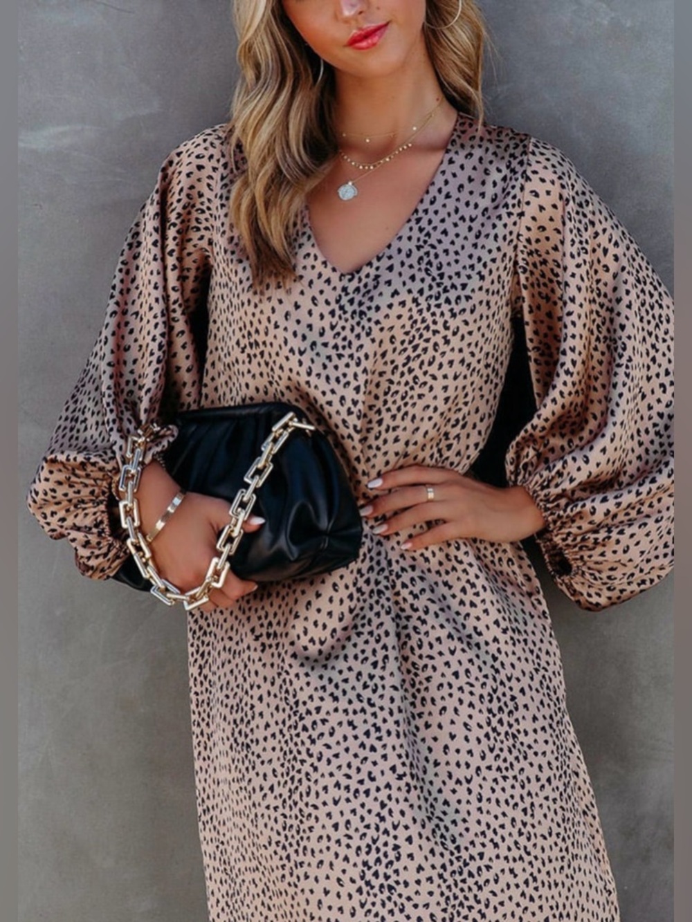 Vici Beige Leopard Print V-Neck Midi Dress - Picture 2 of 11
